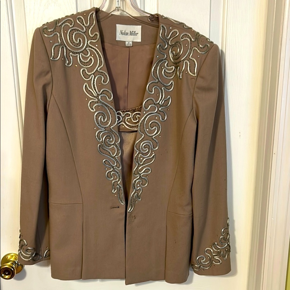 Nolan Miller vintage Tan Embellished Women's Jacket with camisole. Size 8.